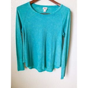 Waffle Knit Teal Long Sleeve Top